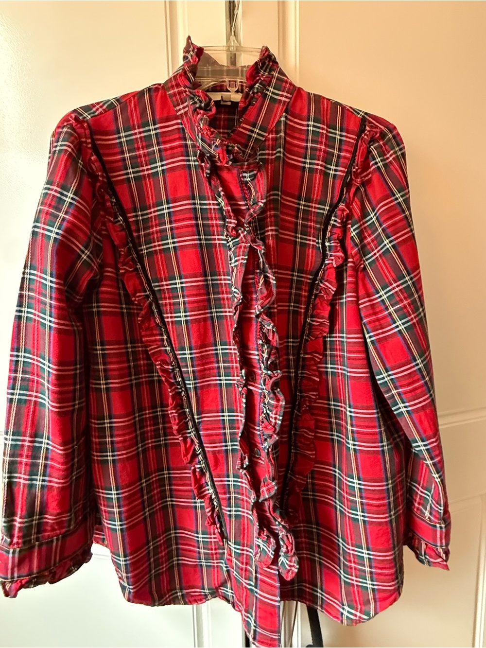 Tuckernuck Red Plaid Ruffle-Front Blouse
